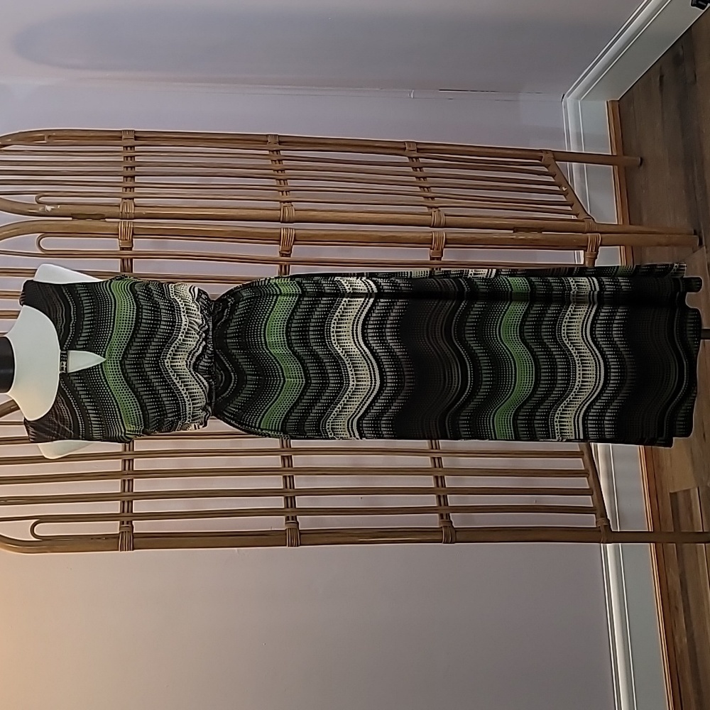 EMMA & MICHELE Green black brown psychedelic dress size medium dot geometric